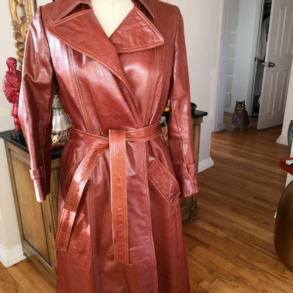 Dramatic Vintage Leather Trench Coat Karen Silton